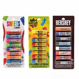 3 Pack- 24 Flavored Lip Balm Set  - Multi-Color- Hersheys & Sour Patch - NEW